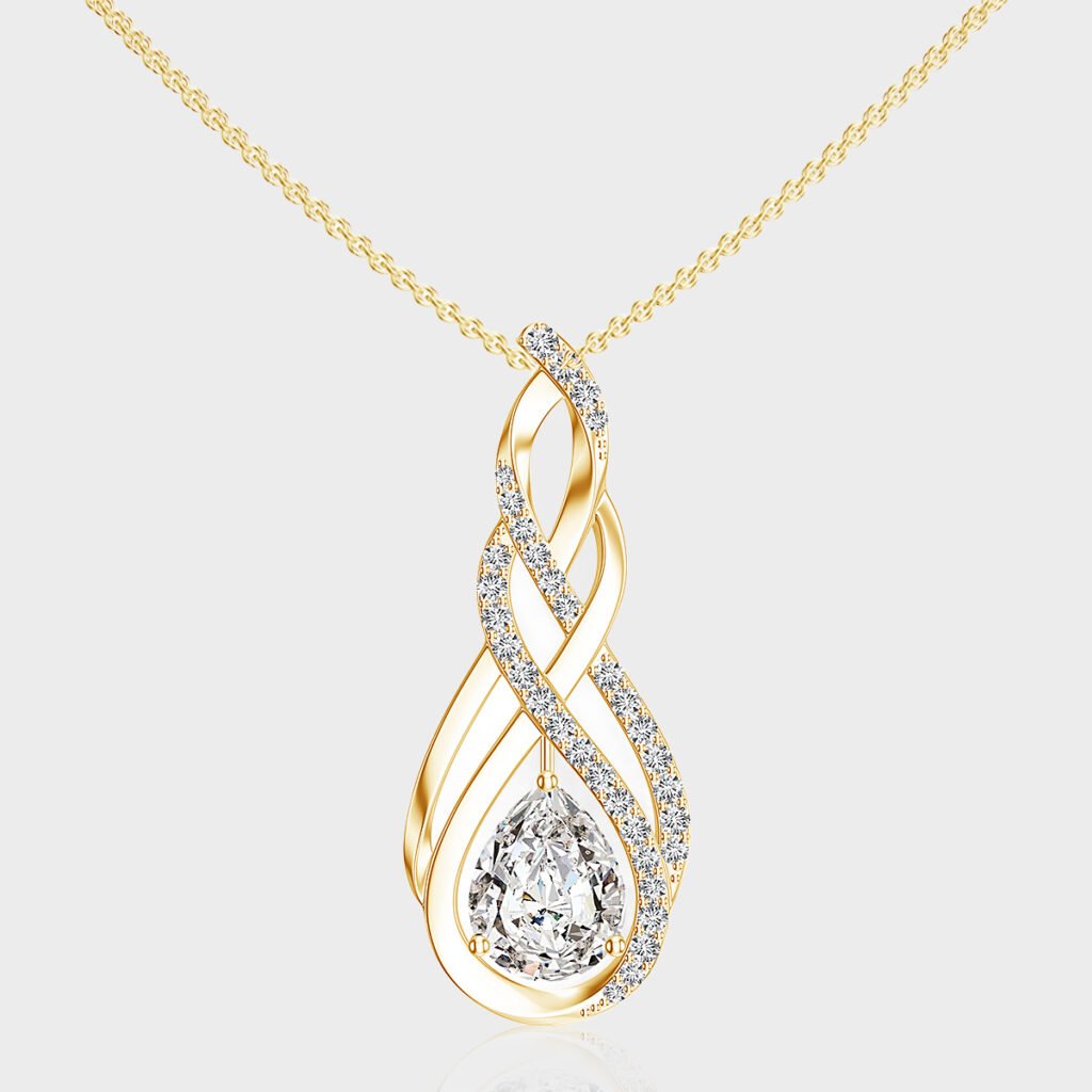 Hallmark gold pear shape lab diamond pendant for anniversary gift and valentines day gift