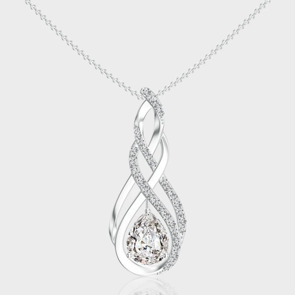 double infinity Pear shape lab diamond pendant in white gold