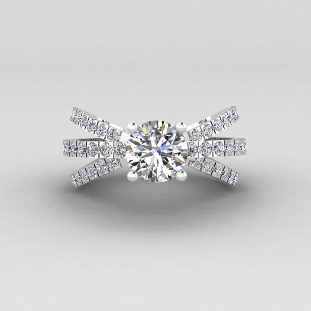 multi band engagement ring with lab Solitaire diamond