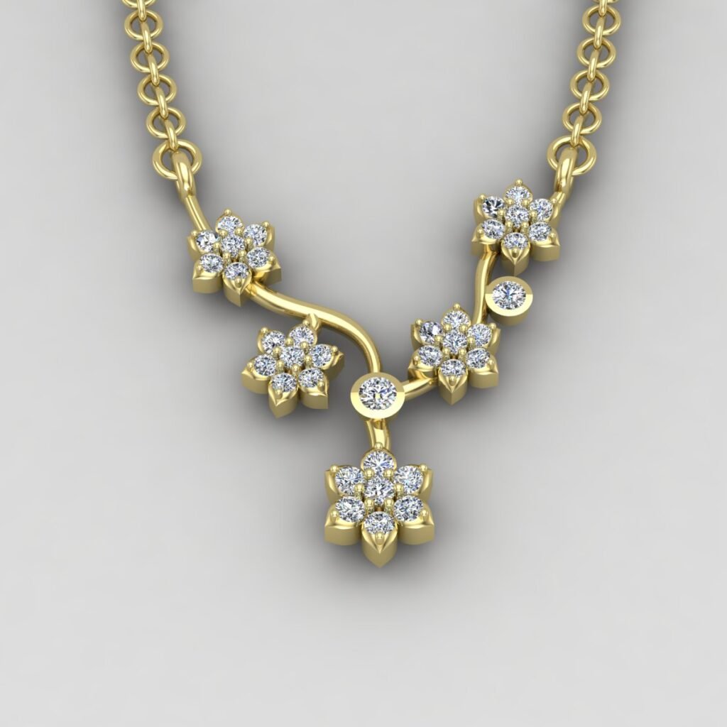 Flora and Drop Diamond Pendant Gold Front