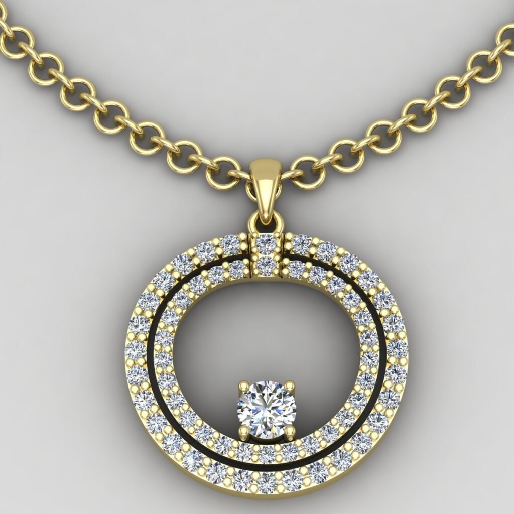 Infinity Circle Diamond Pendant Yellow Gold Front