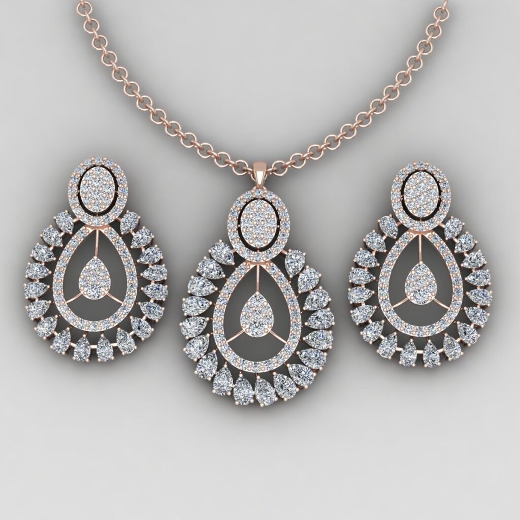 Stellar Diamond Pendant Set Rose Gold Pendant Set