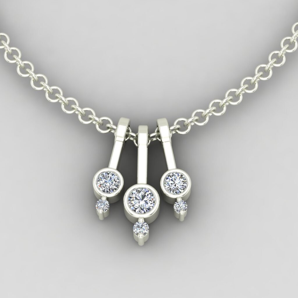 Trio Diamond Pendant White Gold Front